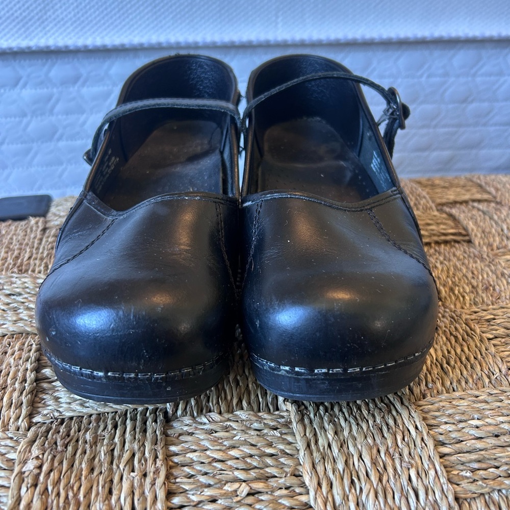Dansko Black Leather Mary Jane Clogs